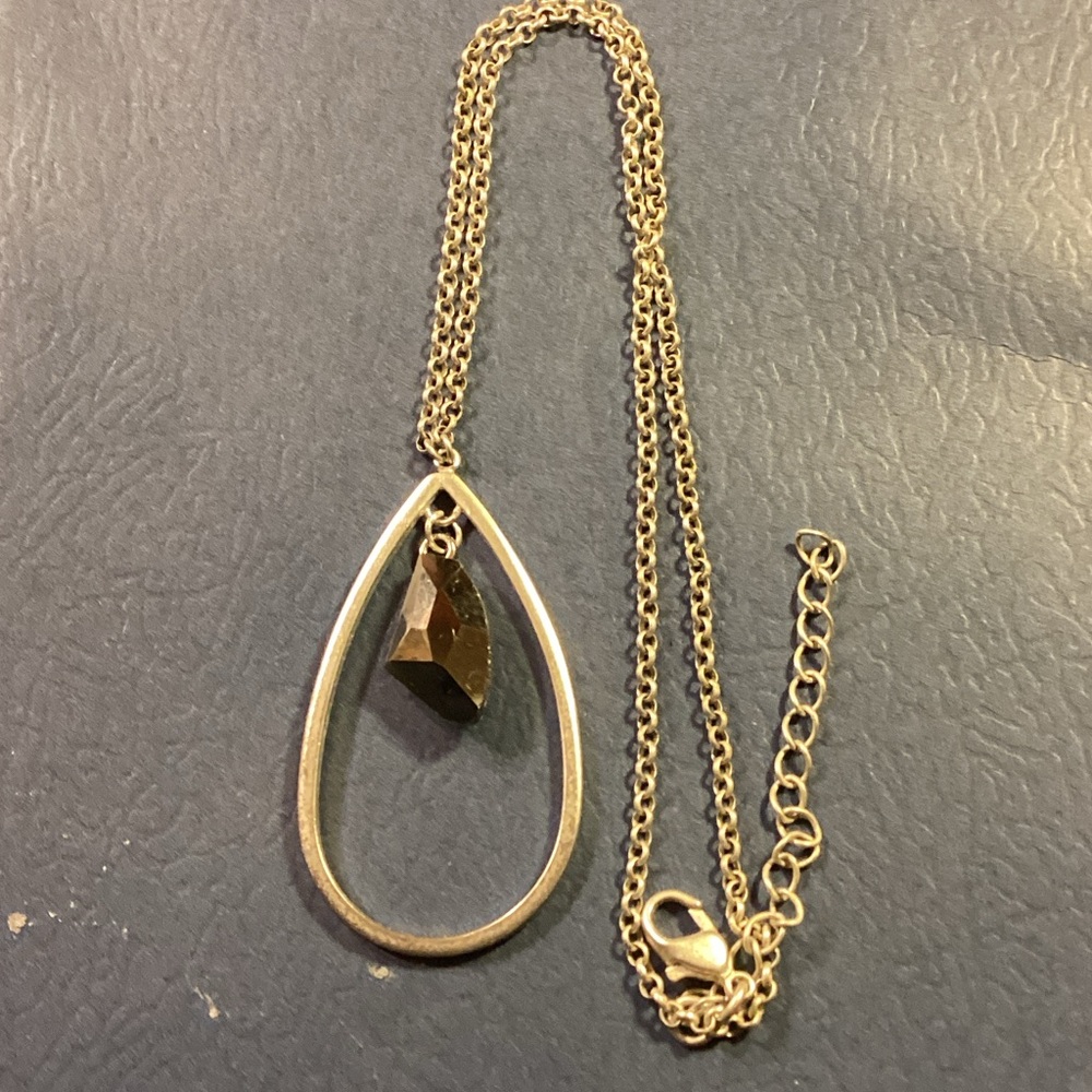 Silver tone necklace with  black Swarovski crystal